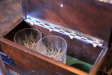Load image into Gallery viewer, Vintage Locking Tantalus Decanter Box With Key - Cut Glass Decanters & Tumblers