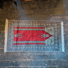 Load image into Gallery viewer, 2'5" x 4'8" - Vintage Turkish Hand Knotted Prayer Rug - Crimson Red & Dove Grey Blue - 74 x 143 cm
