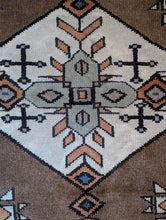 Load image into Gallery viewer, 6'3" x 4'4" - Vintage Anatolian Kars Kazak Geometric Wool Rug - Cocoa Brown, Ivory & Blue - 190 x 132 cm