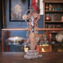 Load image into Gallery viewer, Antique Carved Wooden Crucifix With Metal Corpus - Black Forest - 43 cm / 16.9"