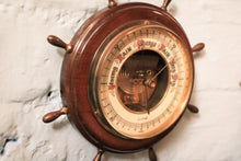 Load image into Gallery viewer, Vintage Ship’s Wheel Wall Barometer - Nautical Brass & Wood - Working - 20 Cm / 7 7/8"