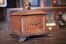 Load image into Gallery viewer, Antique Black Forest Cigar Cabinet - Carved Bird Lid - 23 X 20 X 23 Cm