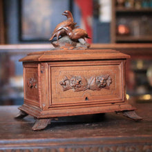 Load image into Gallery viewer, Antique Black Forest Cigar Cabinet - Carved Bird Lid - 23 X 20 X 23 Cm