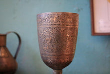 Load image into Gallery viewer, Antique Indian Hand-Engraved Brass Goblet - Deer & Floral Motifs - Warm Patina - 20 cm / 7.9 in Tall