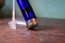 Load image into Gallery viewer, Antique Victorian Cobalt Blue Cut Glass Scent Bottle - Ornate Hinged Silver Cap - 9 cm