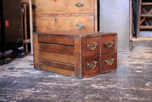 Load image into Gallery viewer, Antique Early 20th Century Card Index Filing Cabinet - 4 Drawer Wooden Desktop File - Brass Handles - 39 x 28 x 50 cm