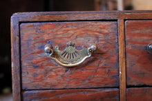 Load image into Gallery viewer, Antique Early 20th Century Card Index Filing Cabinet - 4 Drawer Wooden Desktop File - Brass Handles - 39 x 28 x 50 cm