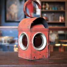 Load image into Gallery viewer, Vintage Railway Signal Lamp - Distressed Red Oil Lantern With Twin Red Lenses - 35cm