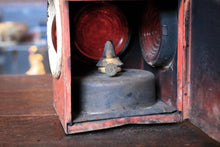 Load image into Gallery viewer, Vintage Railway Signal Lamp - Distressed Red Oil Lantern With Twin Red Lenses - 35cm