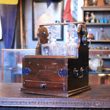 Load image into Gallery viewer, Vintage Locking Tantalus Decanter Box With Key - Cut Glass Decanters & Tumblers