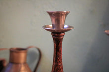 Load image into Gallery viewer, Pair Vintage Wood & Pewter Candlesticks - 27 cm / 10.6"
