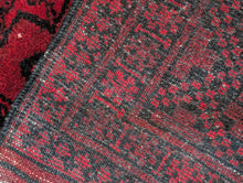 Load image into Gallery viewer, 7'0" x 3'9" - Vintage Ersari Turkmen Tribal Hand-Knotted Wool Rug - Madder Red & Charcoal Guls - 213 x 115 cm