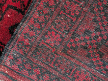Load image into Gallery viewer, 7'0" x 3'9" - Vintage Ersari Turkmen Tribal Hand-Knotted Wool Rug - Madder Red & Charcoal Guls - 213 x 115 cm