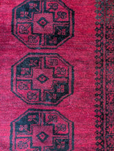 Load image into Gallery viewer, 7'0" x 3'9" - Vintage Ersari Turkmen Tribal Hand-Knotted Wool Rug - Madder Red & Charcoal Guls - 213 x 115 cm