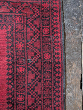Load image into Gallery viewer, 7'0" x 3'9" - Vintage Ersari Turkmen Tribal Hand-Knotted Wool Rug - Madder Red & Charcoal Guls - 213 x 115 cm