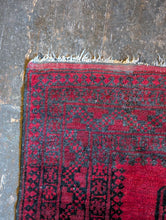 Load image into Gallery viewer, 7'0" x 3'9" - Vintage Ersari Turkmen Tribal Hand-Knotted Wool Rug - Madder Red & Charcoal Guls - 213 x 115 cm