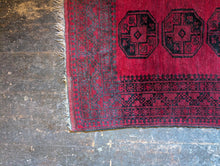 Load image into Gallery viewer, 7'0" x 3'9" - Vintage Ersari Turkmen Tribal Hand-Knotted Wool Rug - Madder Red & Charcoal Guls - 213 x 115 cm