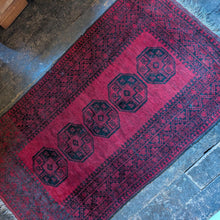 Load image into Gallery viewer, 7'0" x 3'9" - Vintage Ersari Turkmen Tribal Hand-Knotted Wool Rug - Madder Red & Charcoal Guls - 213 x 115 cm