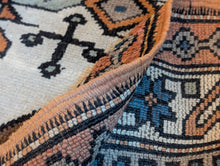 Load image into Gallery viewer, 6'3" x 4'4" - Vintage Anatolian Kars Kazak Geometric Wool Rug - Cocoa Brown, Ivory & Blue - 190 x 132 cm