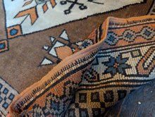 Load image into Gallery viewer, 6'3" x 4'4" - Vintage Anatolian Kars Kazak Geometric Wool Rug - Cocoa Brown, Ivory & Blue - 190 x 132 cm