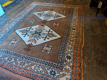 Load image into Gallery viewer, 6'3" x 4'4" - Vintage Anatolian Kars Kazak Geometric Wool Rug - Cocoa Brown, Ivory & Blue - 190 x 132 cm