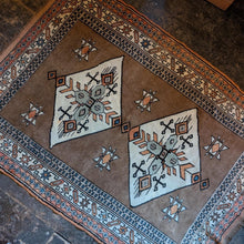Load image into Gallery viewer, 6'3" x 4'4" - Vintage Anatolian Kars Kazak Geometric Wool Rug - Cocoa Brown, Ivory & Blue - 190 x 132 cm