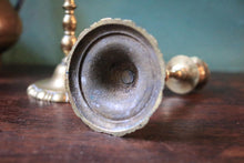 Load image into Gallery viewer, Pair Of Antique Brass Candlesticks - 17 Cm / 6.7 In - Turned Stems - Scalloped Bases
