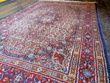 Load image into Gallery viewer, 3'2" x 4'11" - Vintage Hand-Knotted Wool Medallion Rug - Ruby Red & Cobalt - 97 x 151 cm
