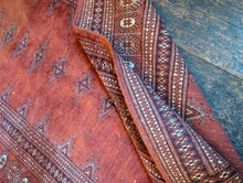 Load image into Gallery viewer, 5'7" x 3'0" - Vintage Afghan Turkmen Bokhara Hand Knotted Wool Rug - Rust Red & Geometric Motifs - 169 x 92 cm