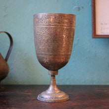 Load image into Gallery viewer, Antique Indian Hand-Engraved Brass Goblet - Deer & Floral Motifs - Warm Patina - 20 cm / 7.9 in Tall