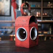 Load image into Gallery viewer, Vintage Railway Signal Lamp - Distressed Red Oil Lantern With Twin Red Lenses - 35cm