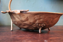 Load image into Gallery viewer, Vintage Art Nouveau Brass-Tone Swan Handle Nut Bowl - Leaf & Vine Tripod Dish