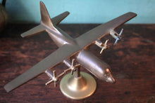 Load image into Gallery viewer, Vintage C.1950's Brass Aircraft Model On Stand - Aviation Desk Sculpture - Hercules - 28 Cm Wingspan