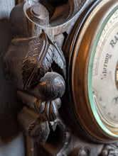 Load image into Gallery viewer, Antique Working Aneroid Barometer - Carved Lion Head Black Forest Style Wall Barometer - 32 X 58 Cm