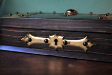 Load image into Gallery viewer, Antique Coromandel Gothic Revival Jewellery Box - Brass Mounted Casket With Dark Cabochon - 23 X 18 X 7 Cm