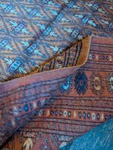 Load image into Gallery viewer, 6'2" x 4'2" - Vintage Pakistani Bokhara Hand-Knotted Wool Rug - Rust Brown & Indigo Blue - 188 x 128 cm