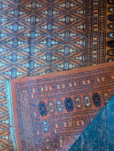 Load image into Gallery viewer, 6'2" x 4'2" - Vintage Pakistani Bokhara Hand-Knotted Wool Rug - Rust Brown & Indigo Blue - 188 x 128 cm