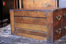 Load image into Gallery viewer, Antique Early 20th Century Card Index Filing Cabinet - 4 Drawer Wooden Desktop File - Brass Handles - 39 x 28 x 50 cm