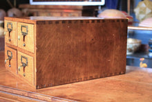 Load image into Gallery viewer, Vintage Oak Four Drawer Card Index Cabinet - Desktop Filing Drawers - Brass Label Pulls - Library Apothecary Style - 41 x 23 x 33 Cm