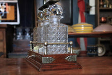 Load image into Gallery viewer, Antique Oak Tantalus Decanter Set - Locking Betjemann Style Case - Edwardian Barware