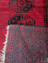 Load image into Gallery viewer, 7'0" x 3'9" - Vintage Ersari Turkmen Tribal Hand-Knotted Wool Rug - Madder Red & Charcoal Guls - 213 x 115 cm