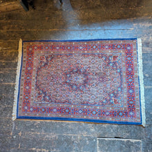 Load image into Gallery viewer, 3'2" x 4'11" - Vintage Hand-Knotted Wool Medallion Rug - Ruby Red & Cobalt - 97 x 151 cm