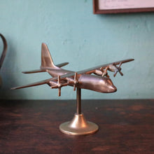 Load image into Gallery viewer, Vintage C.1950's Brass Aircraft Model On Stand - Aviation Desk Sculpture - Hercules - 28 Cm Wingspan