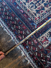 Load image into Gallery viewer, 4'10" X 3'0" - Vintage Afghan Baluch Hand-Knotted Wool Prayer Rug - Madder Red, Camel & Indigo - 148 X 92 Cm