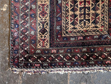 Load image into Gallery viewer, 4'10" X 3'0" - Vintage Afghan Baluch Hand-Knotted Wool Prayer Rug - Madder Red, Camel & Indigo - 148 X 92 Cm