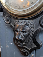 Load image into Gallery viewer, Antique Working Aneroid Barometer - Carved Lion Head Black Forest Style Wall Barometer - 32 X 58 Cm