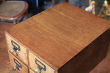 Load image into Gallery viewer, Vintage Oak Four Drawer Card Index Cabinet - Desktop Filing Drawers - Brass Label Pulls - Library Apothecary Style - 41 x 23 x 33 Cm
