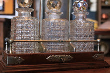 Load image into Gallery viewer, Antique Oak Tantalus Decanter Set - Locking Betjemann Style Case - Edwardian Barware