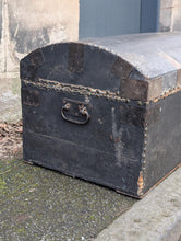 Load image into Gallery viewer, Antique Victorian Dome Top Travel Trunk – Leather & Studded Wood Chest – Industrial Storage – 76cm Wide
