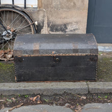 Load image into Gallery viewer, Antique Victorian Dome Top Travel Trunk – Leather & Studded Wood Chest – Industrial Storage – 76cm Wide